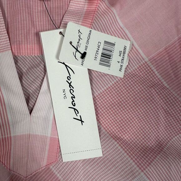 Foxcroft NYC Womens Size 4 Wrinkle Free Tunic Pink Gingham Blouse 3/4 Sleeve NWT - Picture 2 of 9